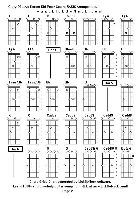 Chord Grids Chart of chord melody fingerstyle guitar song-Glory Of Love-Karate Kid-Peter Cetera-BASIC Arrangement,generated by LickByNeck software.